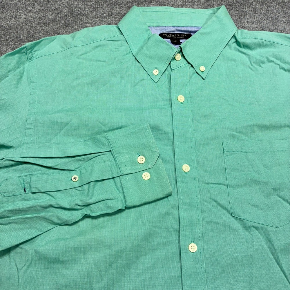 Banana Republic Dress Shirt Mens Tall XL Green Slim Fit Soft‎ Wash Button Down
